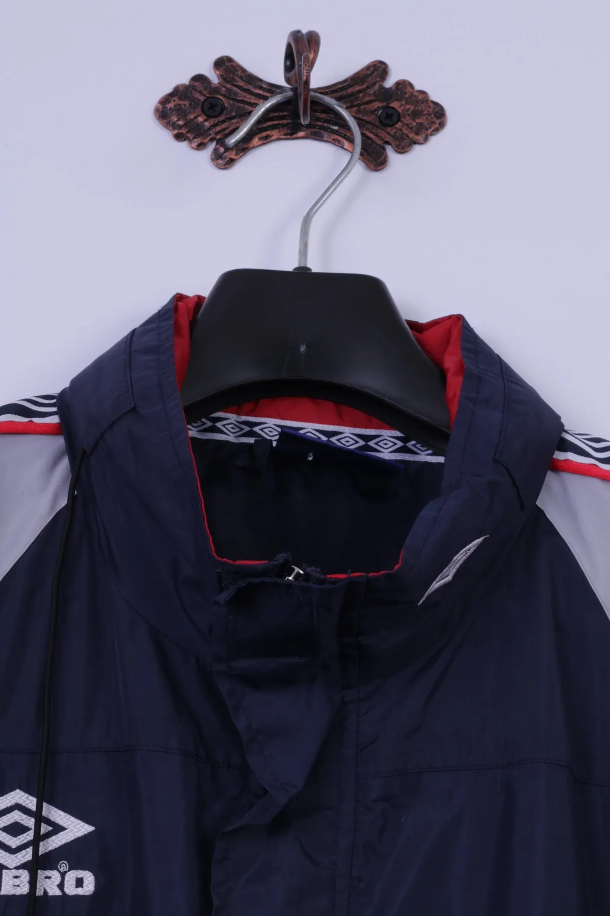 Umbro Men M Jacket Navy Nylon Waterproof Hidden Hood Sportswear Active Top