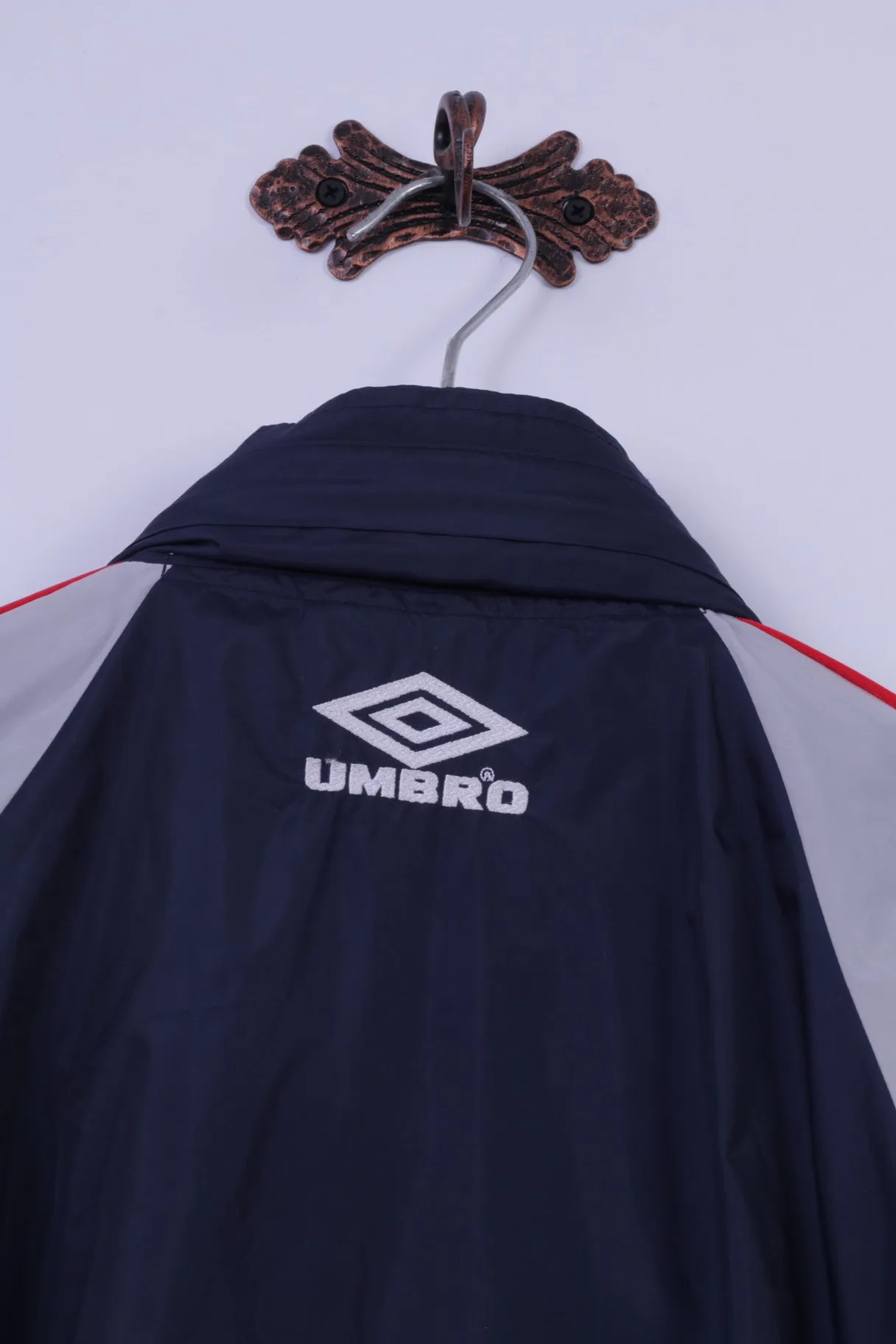 Umbro Men M Jacket Navy Nylon Waterproof Hidden Hood Sportswear Active Top