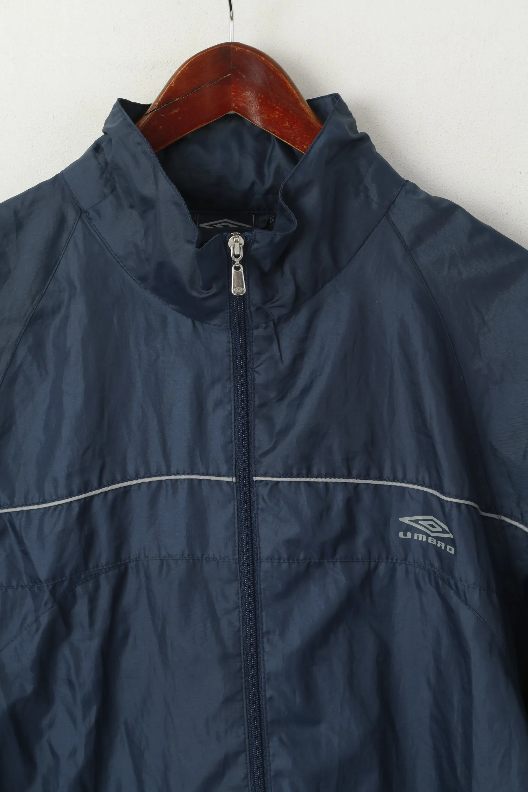 Umbro Men S Jacket Navy Full Zipper Sportswear Hidden Hood Lightweight Top
