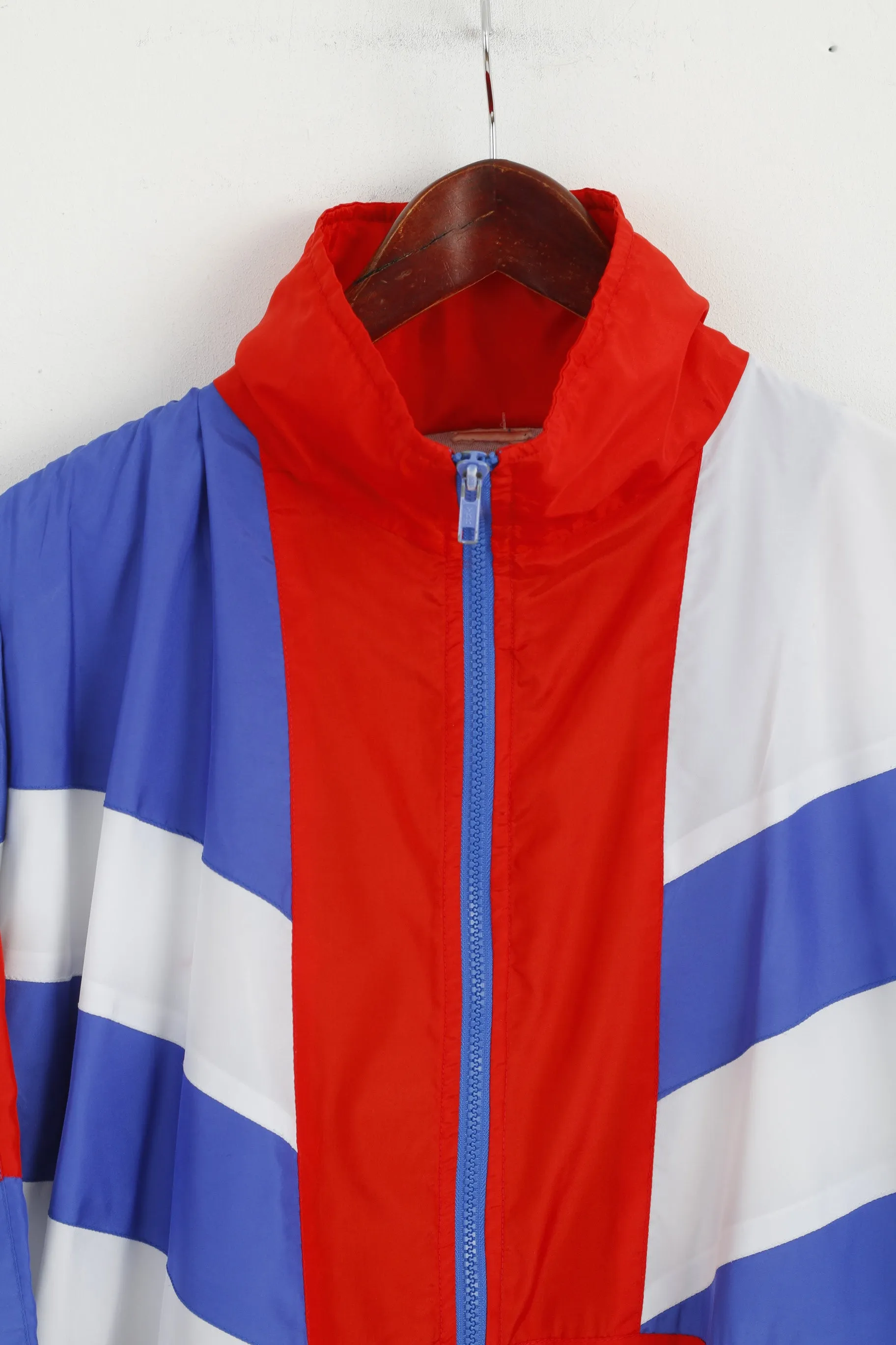 Vintage Men L Bomber Jacket Blue Shiny Full Zipper Oldschool Sportswear Top