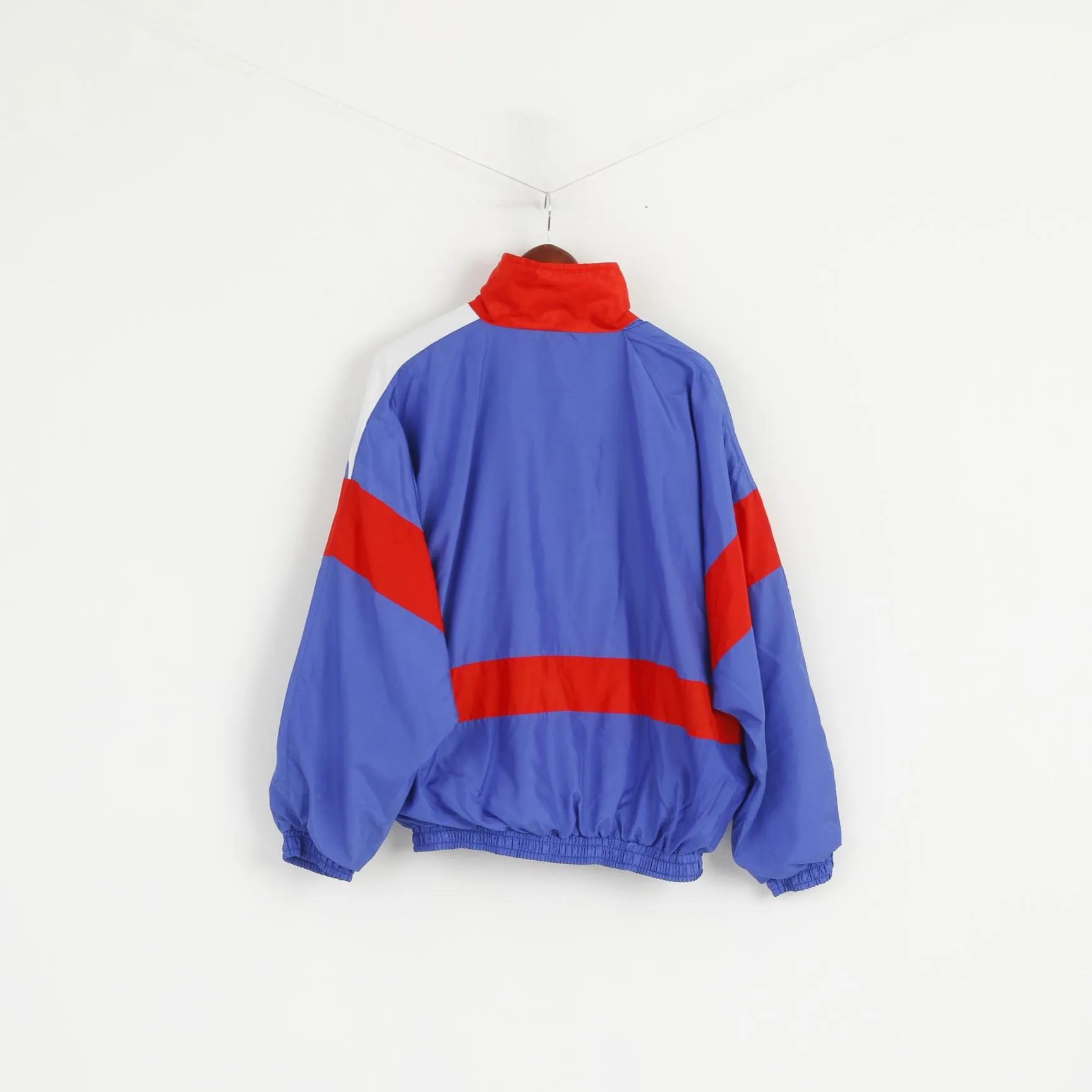 Vintage Men L Bomber Jacket Blue Shiny Full Zipper Oldschool Sportswear Top