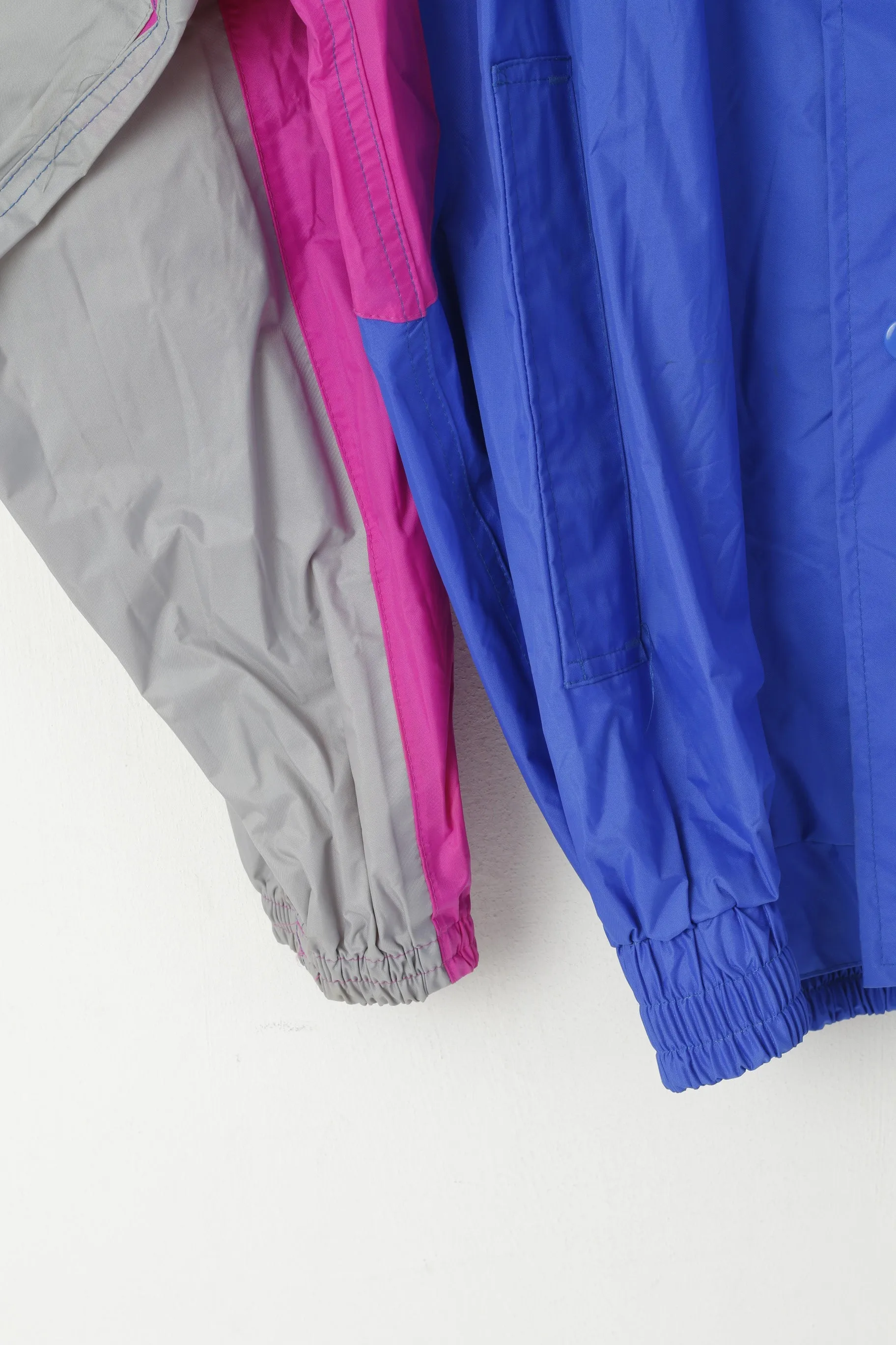 Vintage Men L Jacket Blue Nylon Hooded Lightweight Rainproof Full Zipper Top