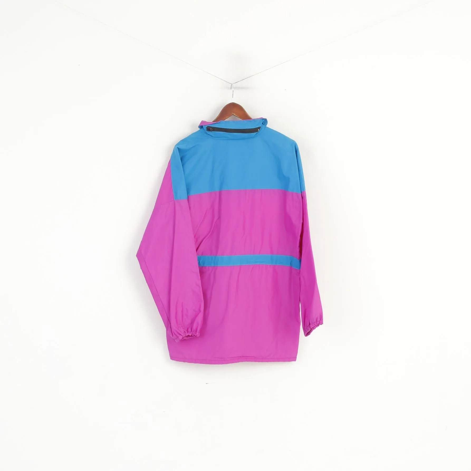 Vintage Men M Jacket Pink Nylon Waterproof  Full Zipper Hidden Hood Retro Festival