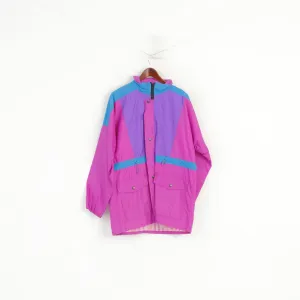 Vintage Men M Jacket Pink Nylon Waterproof  Full Zipper Hidden Hood Retro Festival