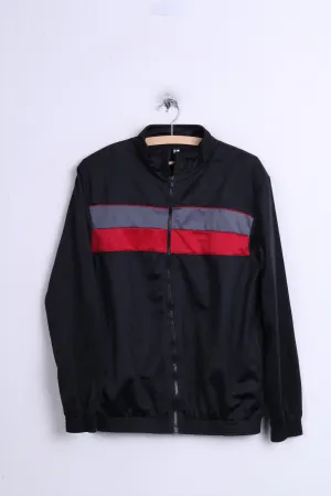 Vintage Men M Sweatshirt Black Shiny Oldschool Full Zipper Top