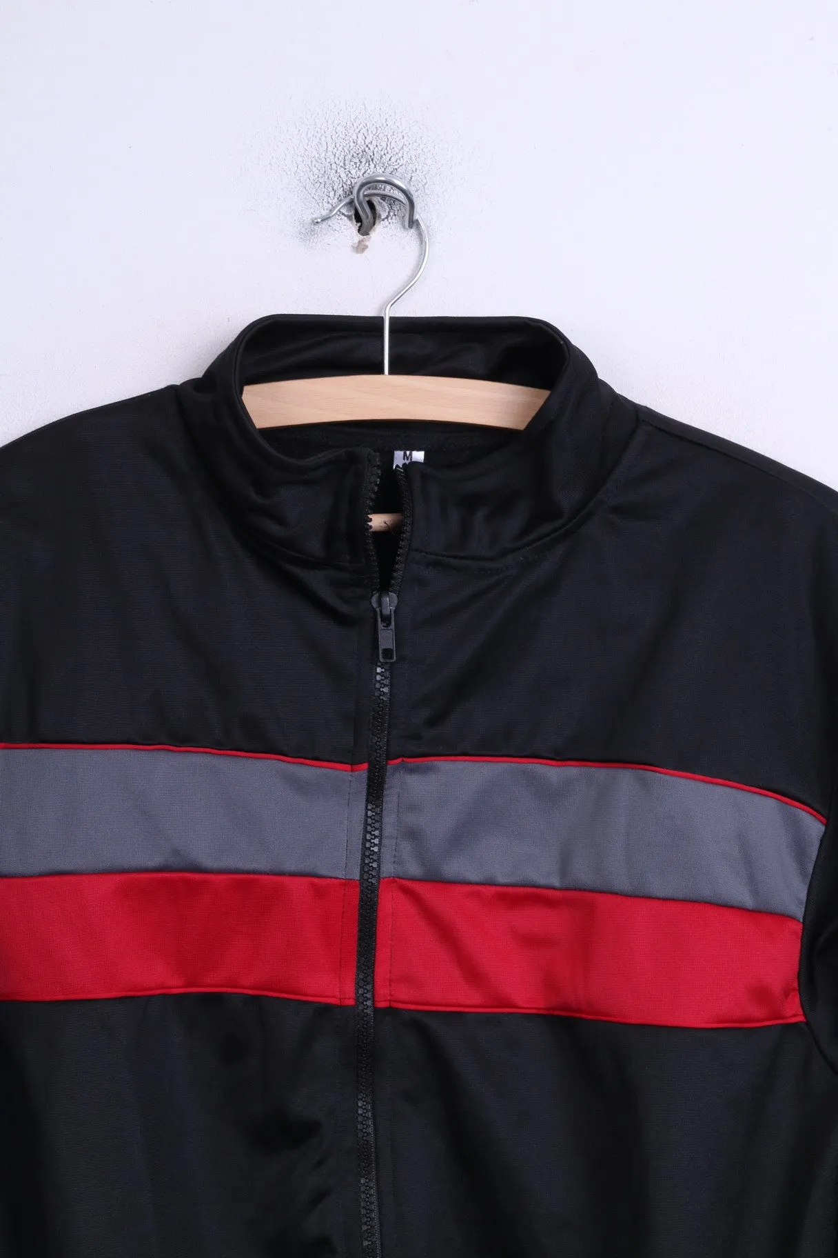 Vintage Men M Sweatshirt Black Shiny Oldschool Full Zipper Top