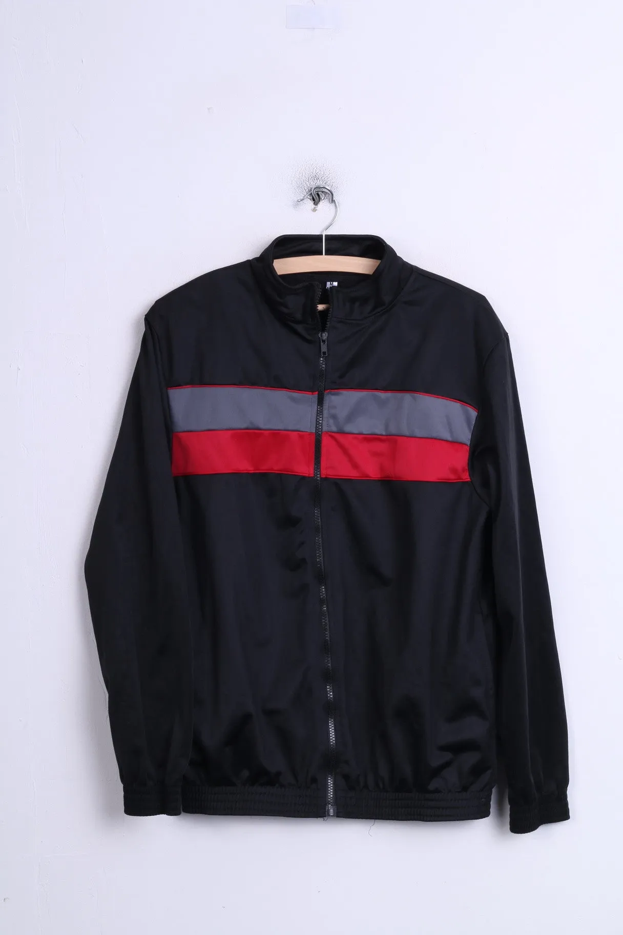 Vintage Men M Sweatshirt Black Shiny Oldschool Full Zipper Top