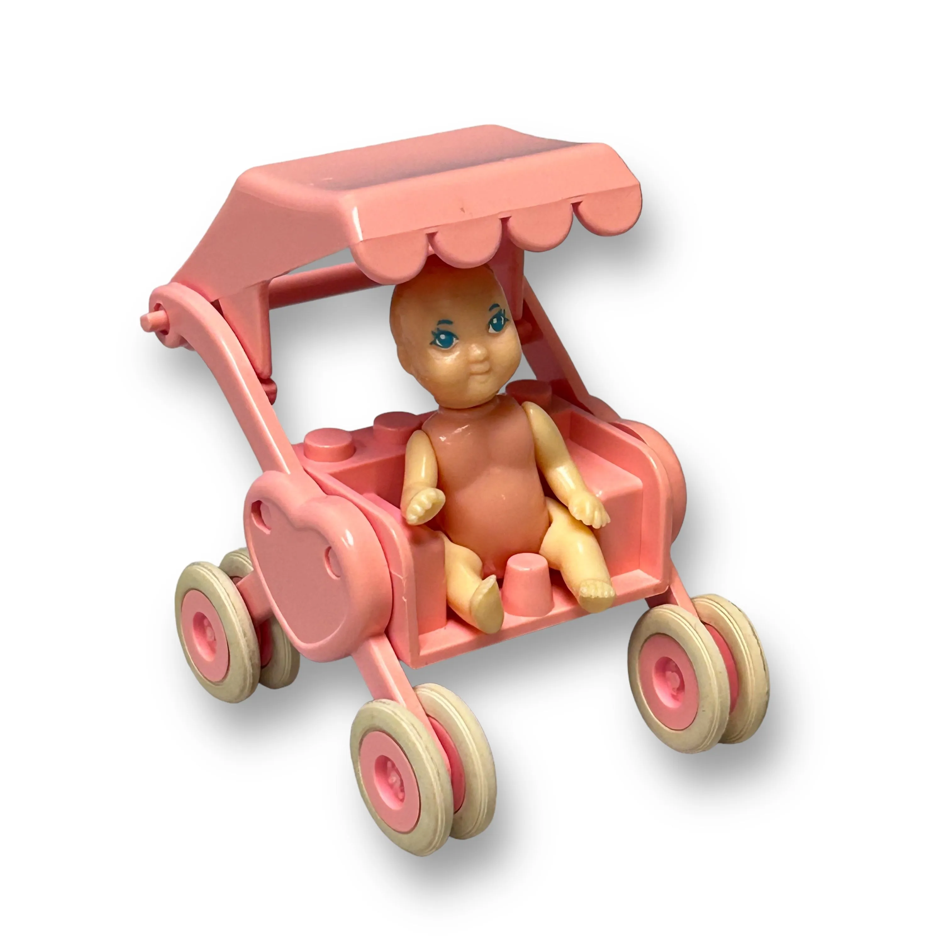 Vintage Playskool Dollhouse Babydoll Stroller with Baby and Teen Doll