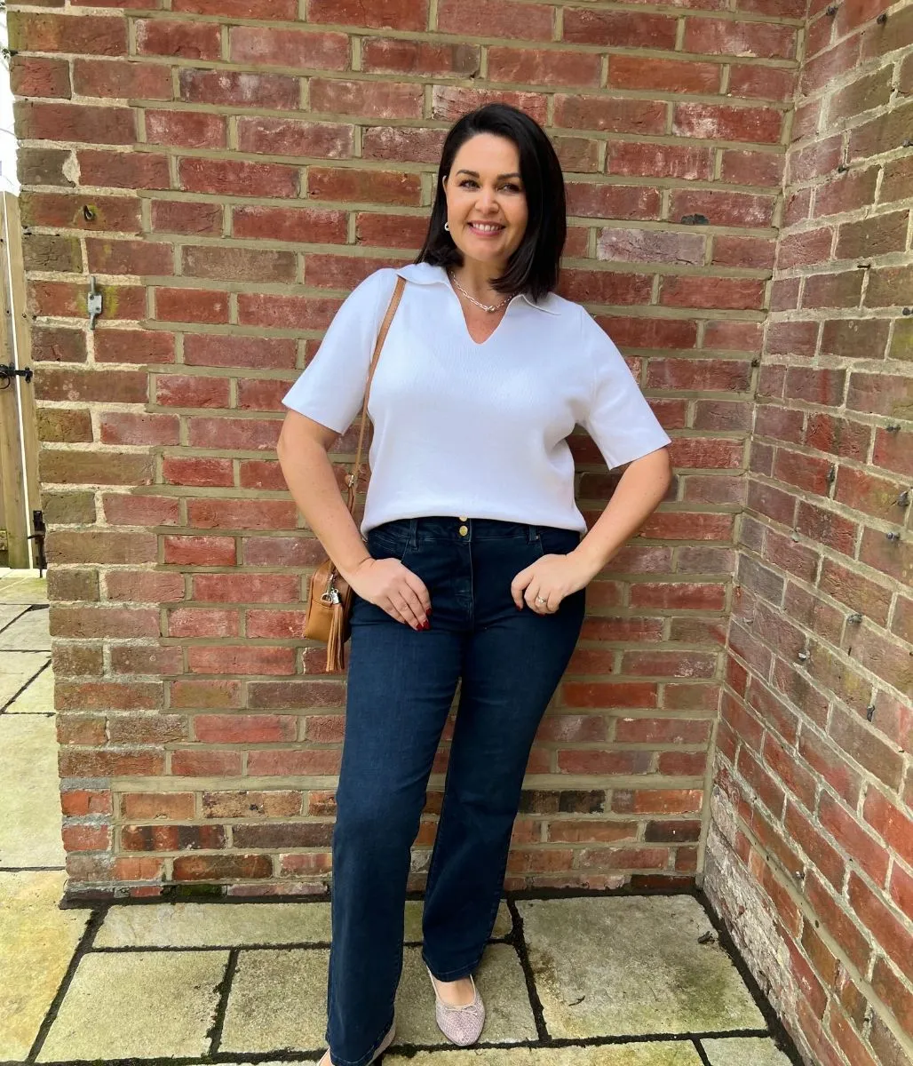 White Cotton Rich Ribbed Collared Top