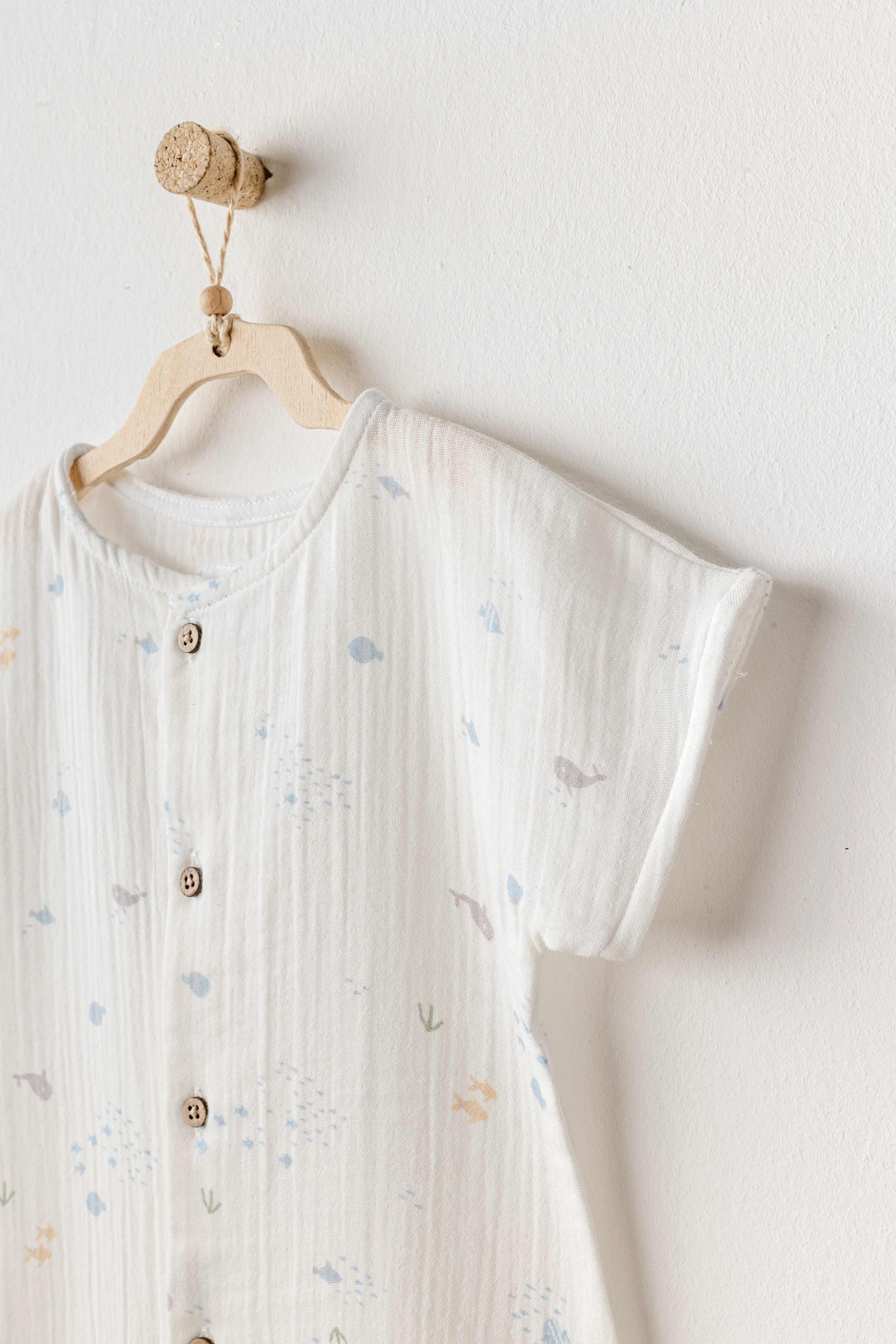White Happy Ocean Muslin Romper