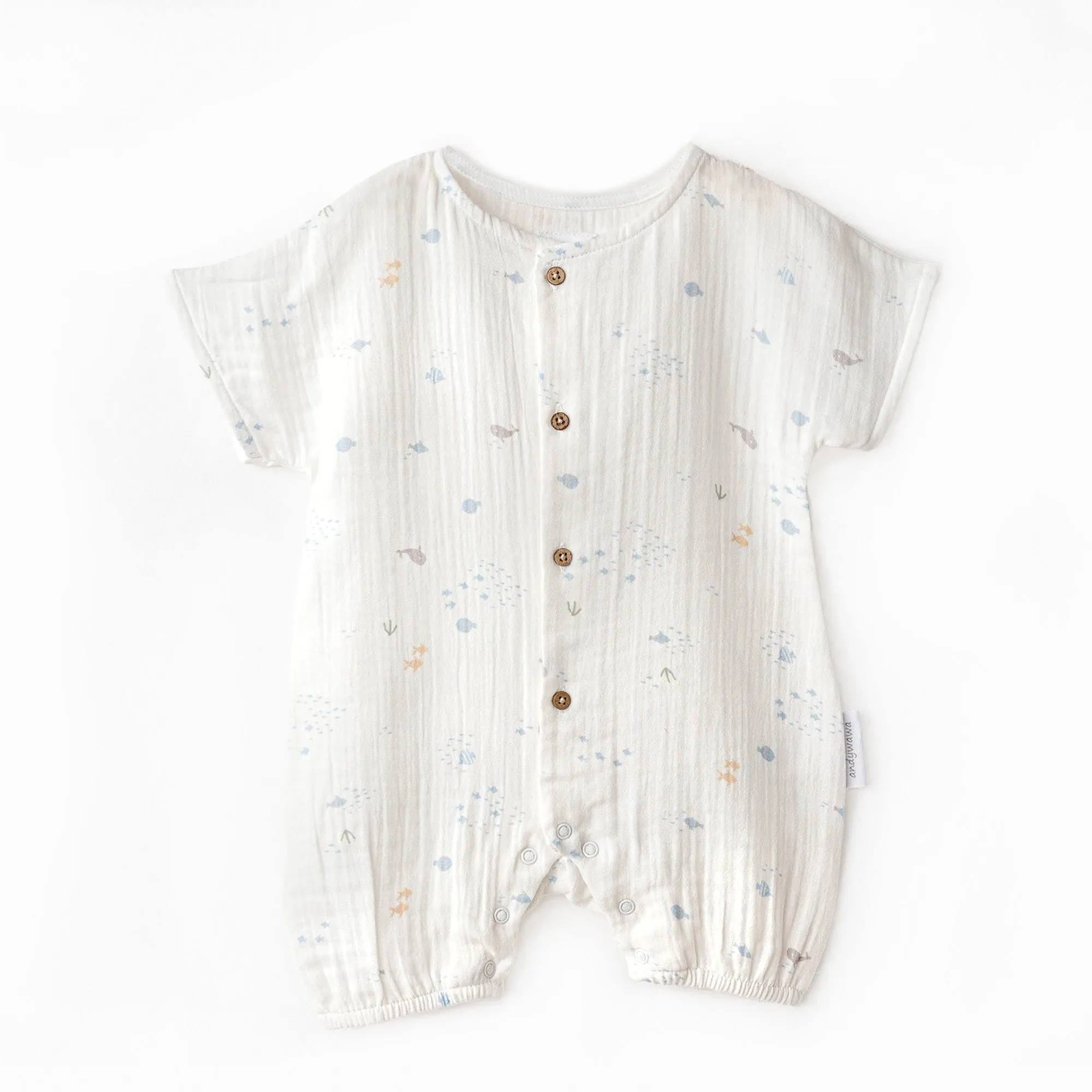 White Happy Ocean Muslin Romper