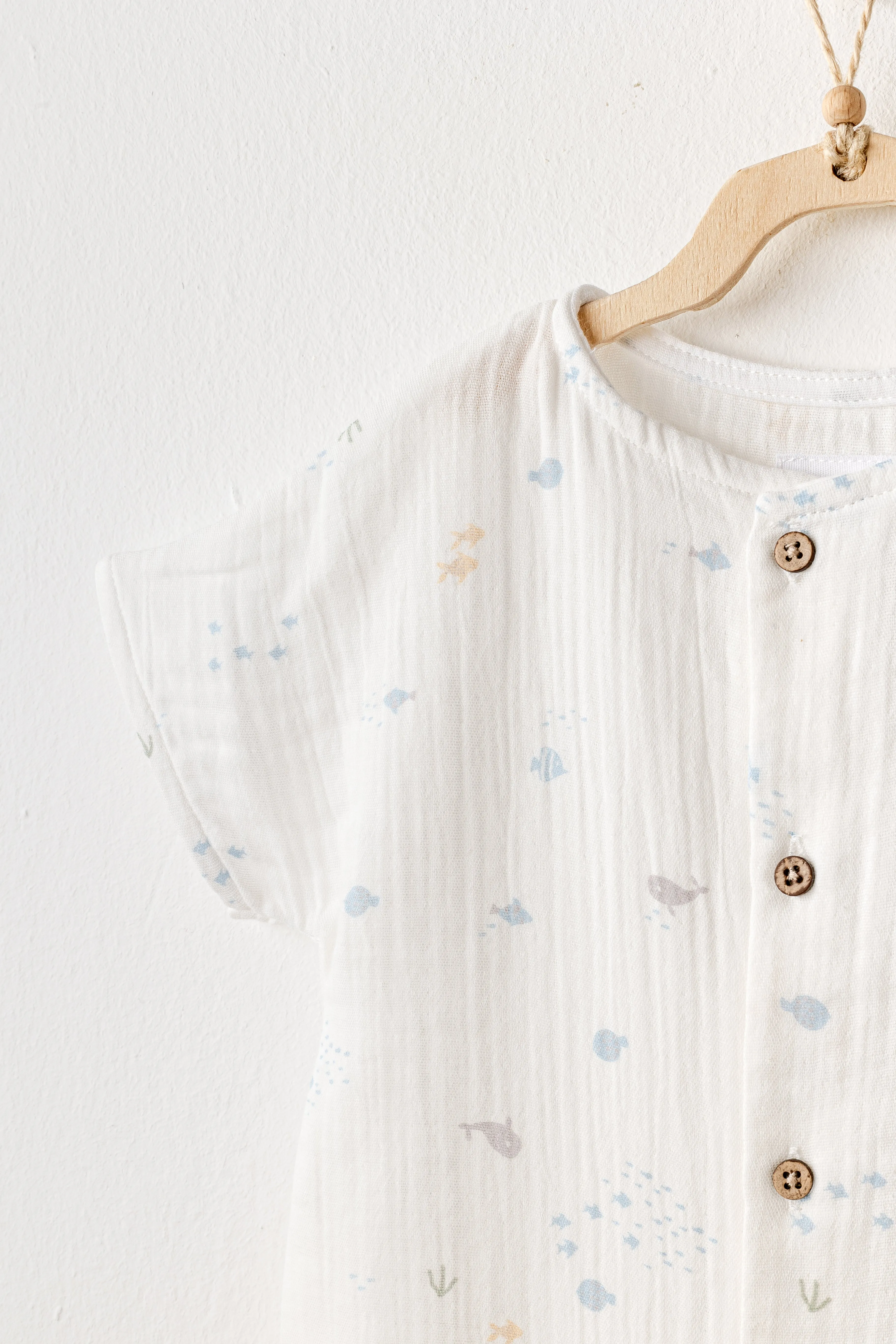 White Happy Ocean Muslin Romper