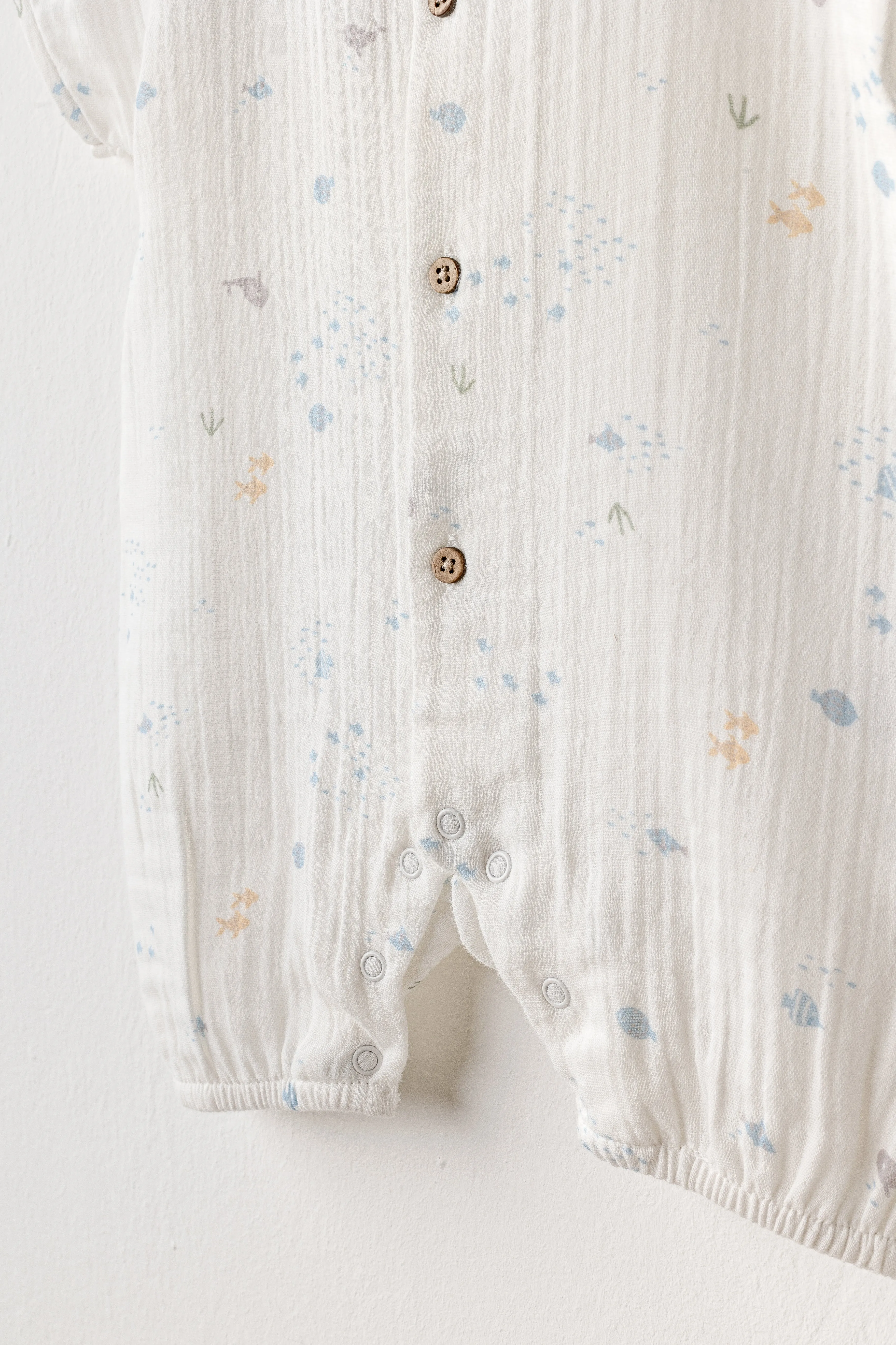 White Happy Ocean Muslin Romper