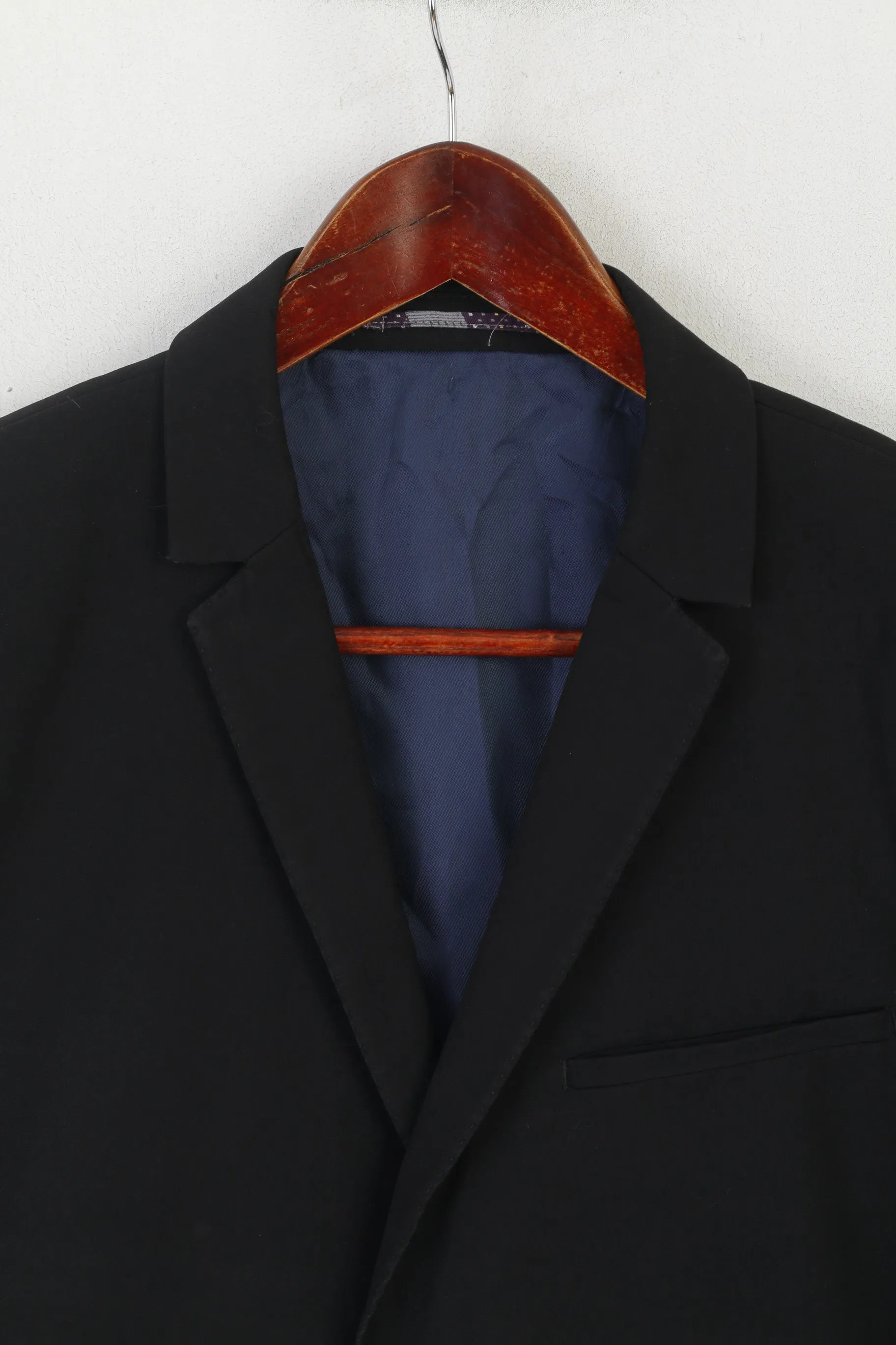 White Label Men 44 Blazer Black Vintage Single Breasted Shoulder Pads Jacket