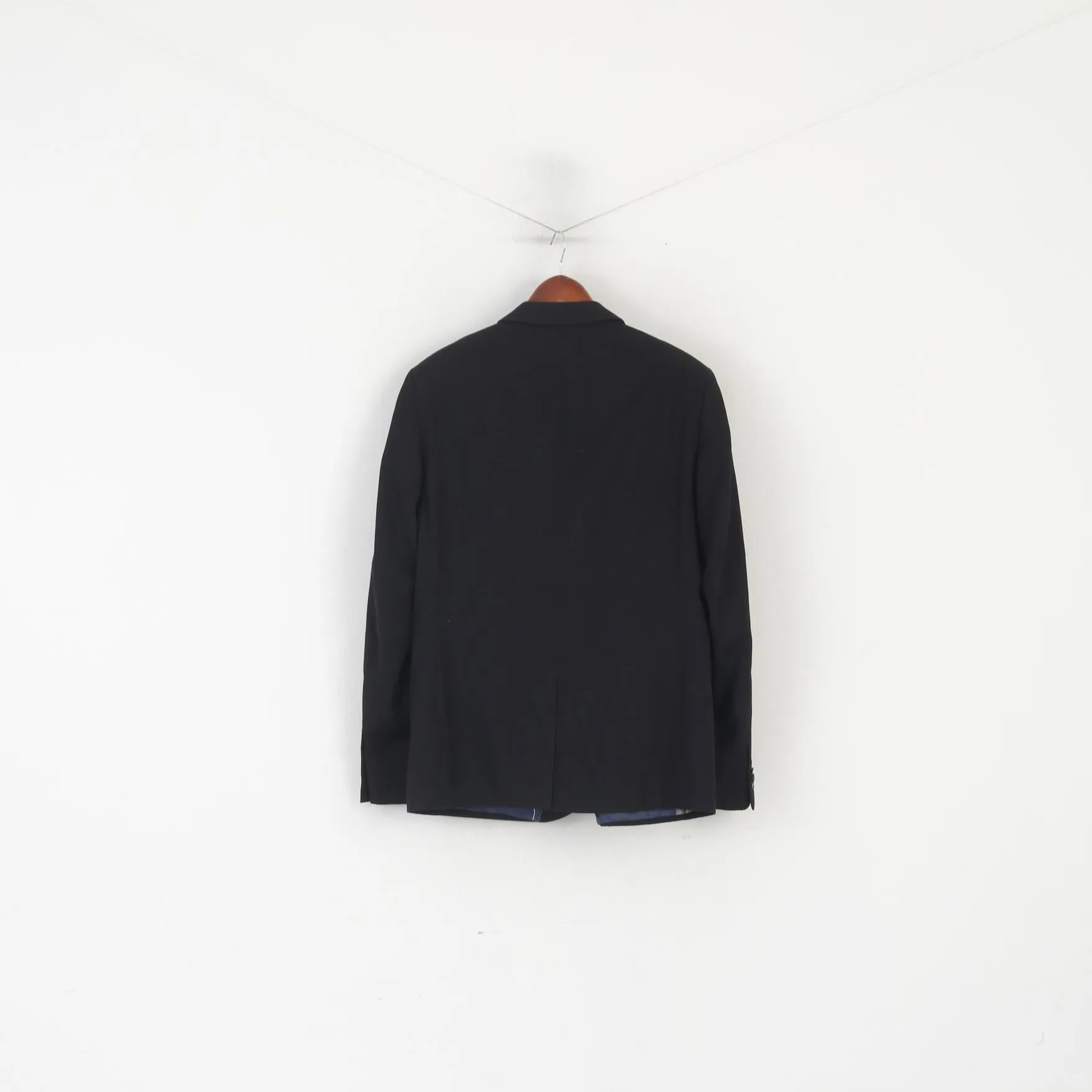 White Label Men 44 Blazer Black Vintage Single Breasted Shoulder Pads Jacket