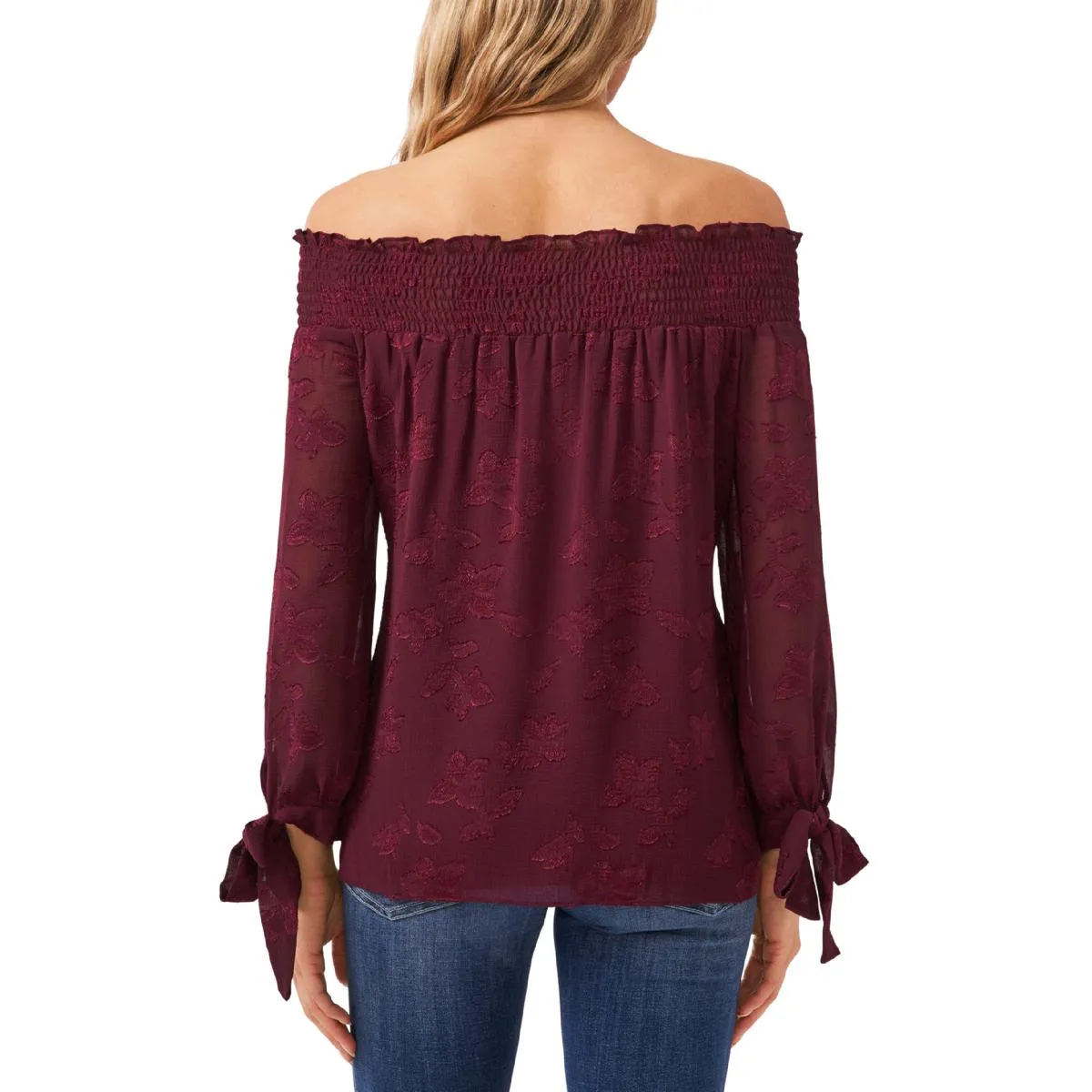 Womens Jacquard Tie Cuff Blouse