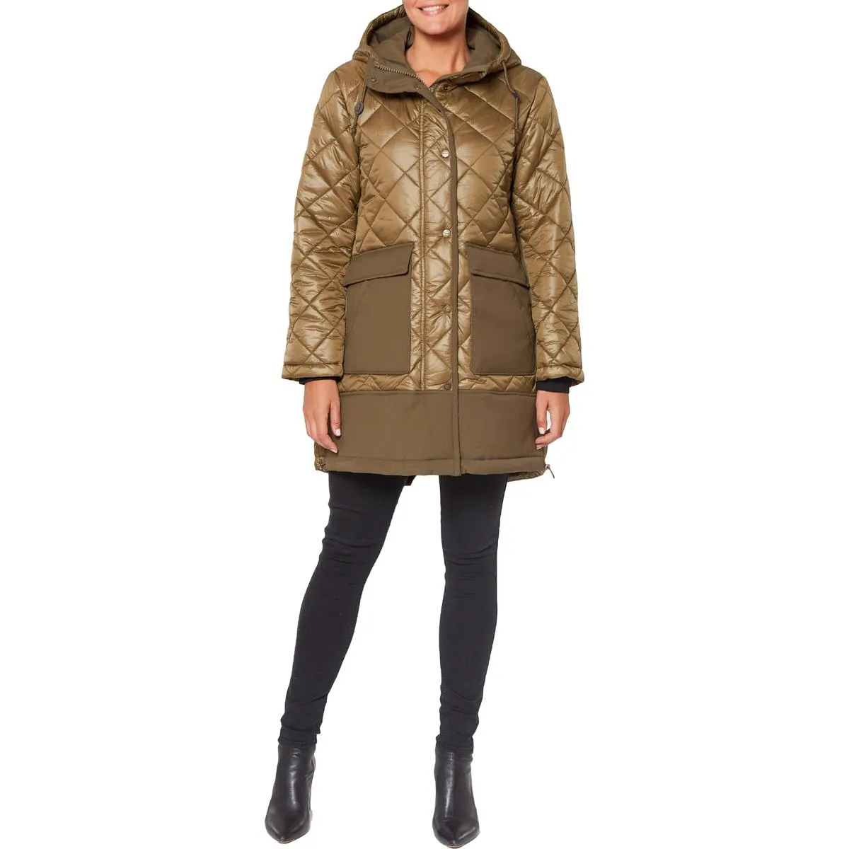 Womens Mixed Media Winter Quilted Coat
