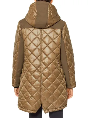 Womens Mixed Media Winter Quilted Coat
